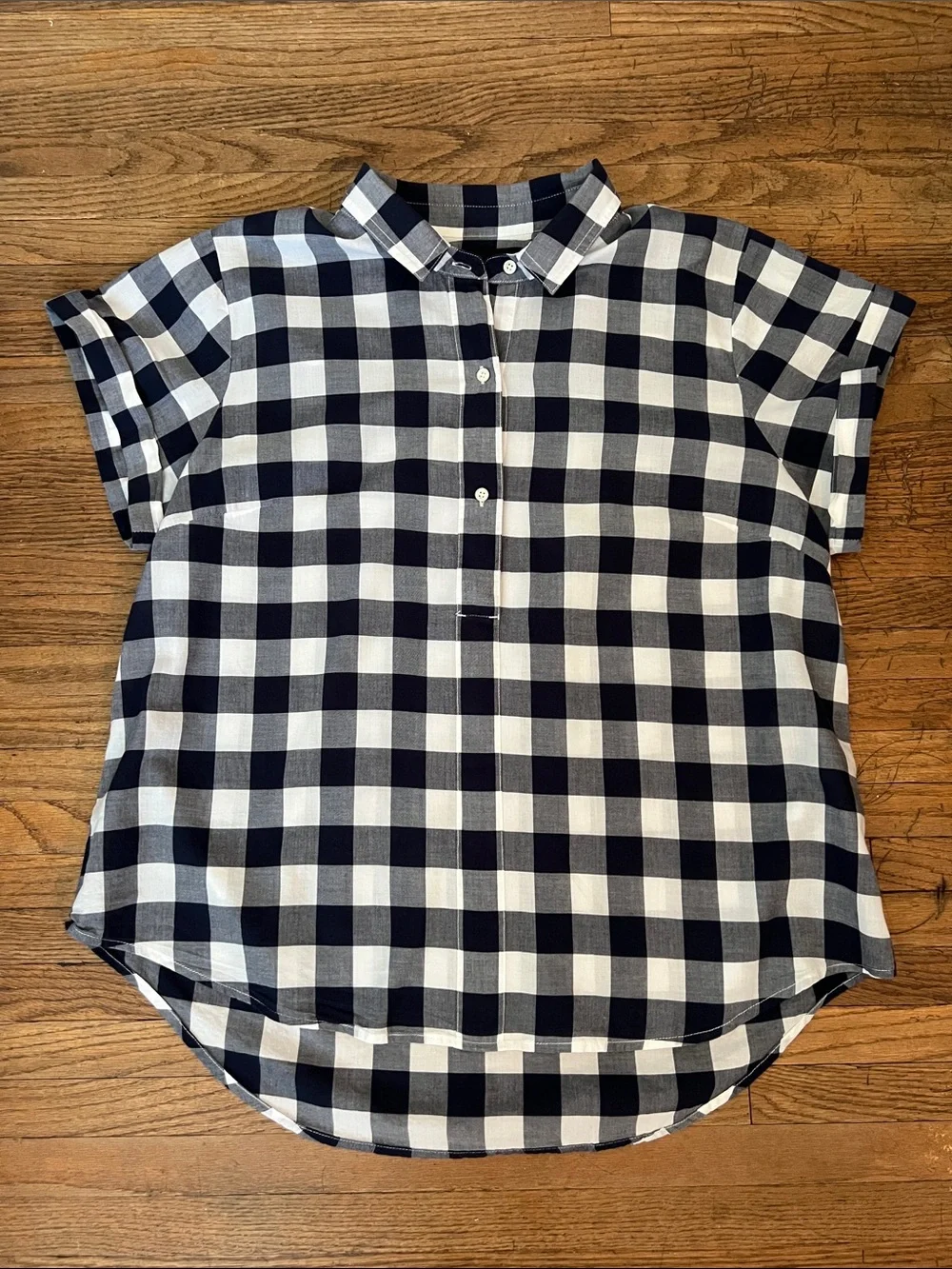 Women’s J.Crew Mercantile Navy/White Short Sleeve Button Pullover